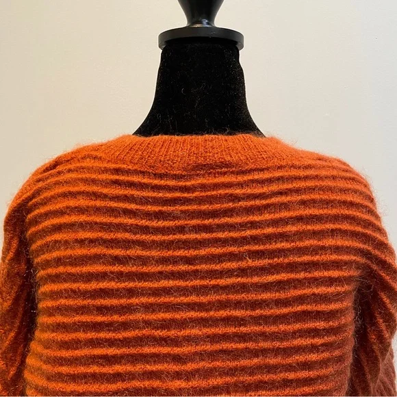 Seed Heritage Mohair Wool Blend Textured Rib Sweater in Burnt Orange Small - Picture 4 of 8